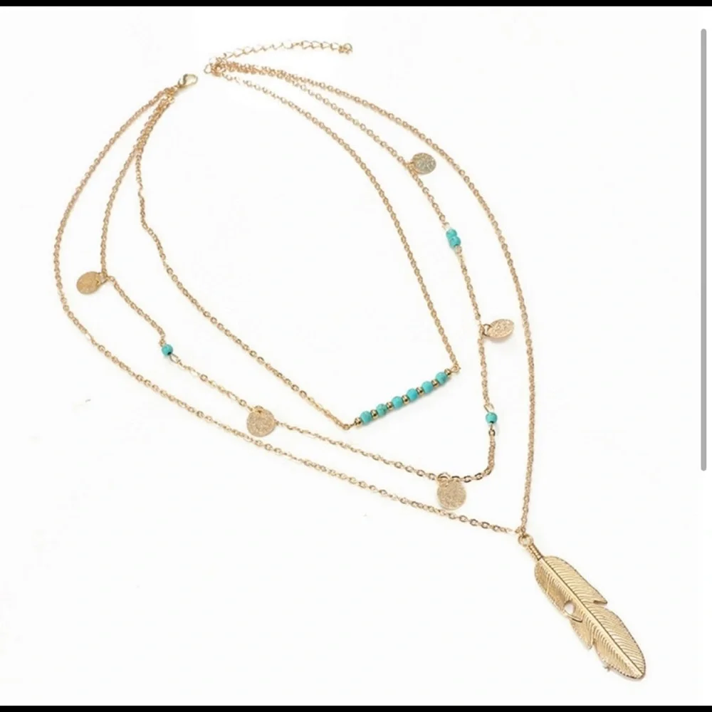 Boho Feather Multilayer Necklace - Picture 2 of 4